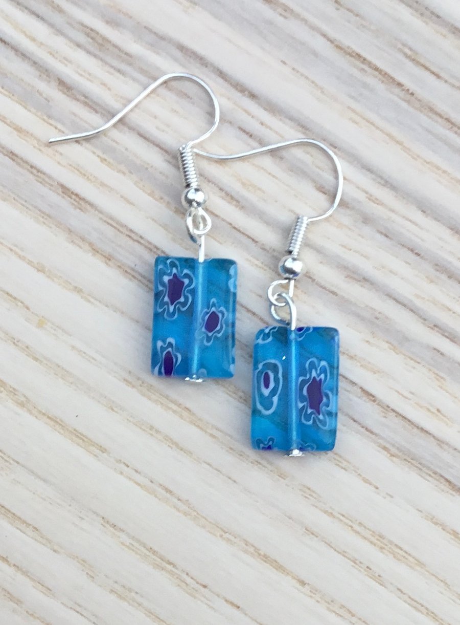 Millefiori blue glass earrings