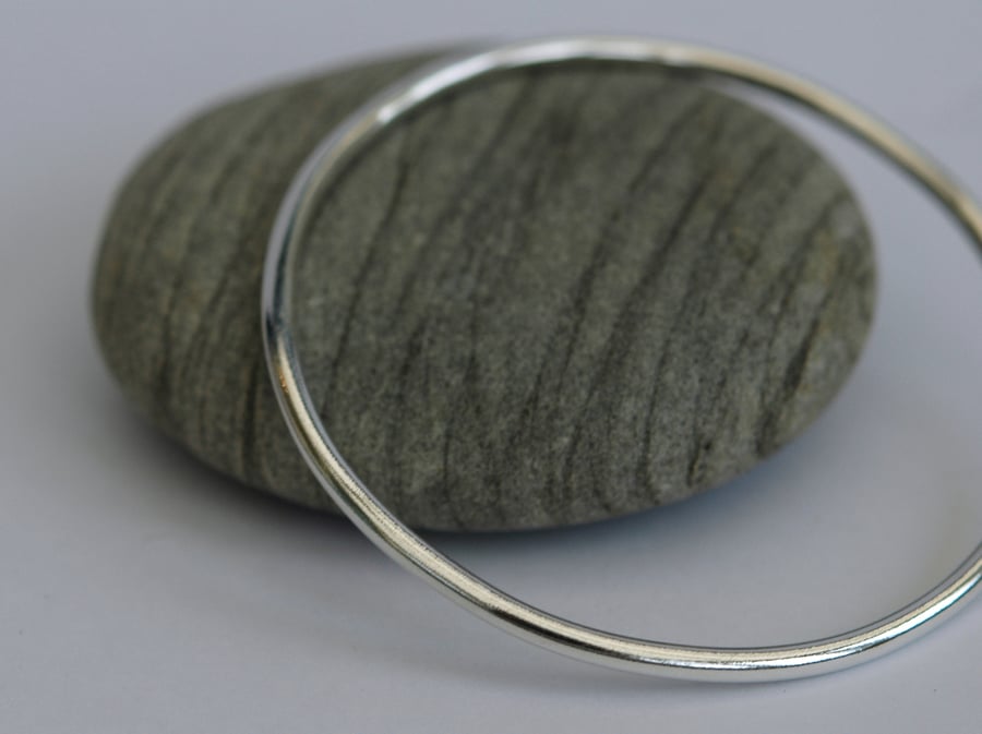 Classic Chunky Sterling Silver Round Bangle, Hallmarked, Medium