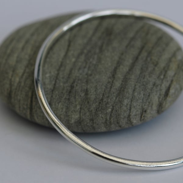 Classic Chunky Sterling Silver Round Bangle, Hallmarked, Medium