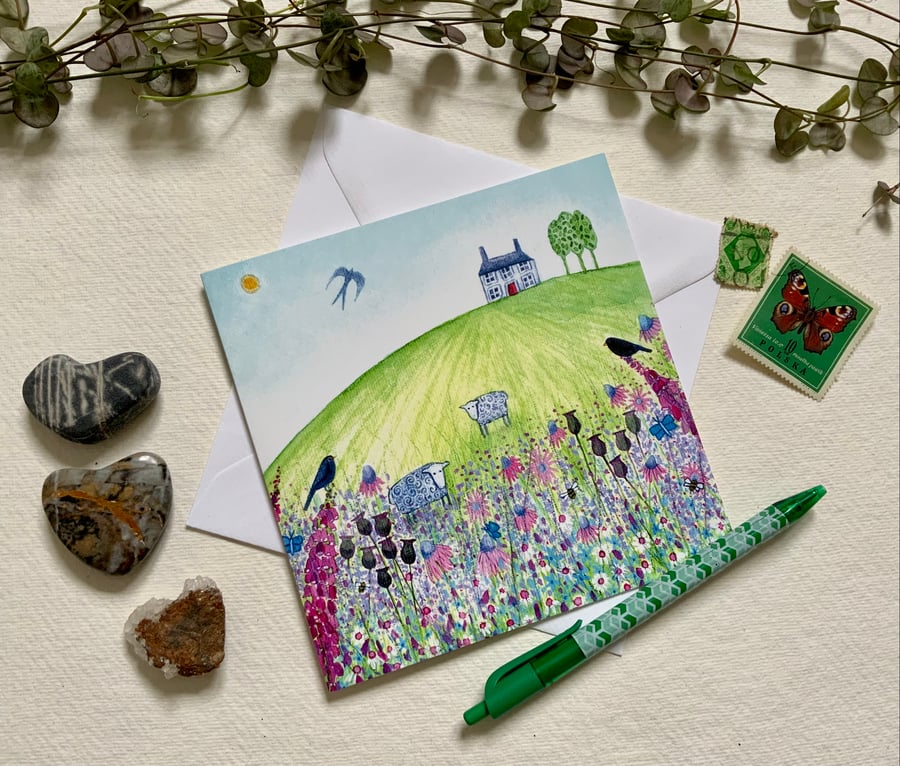 Sheep Meadows, blank greetings card