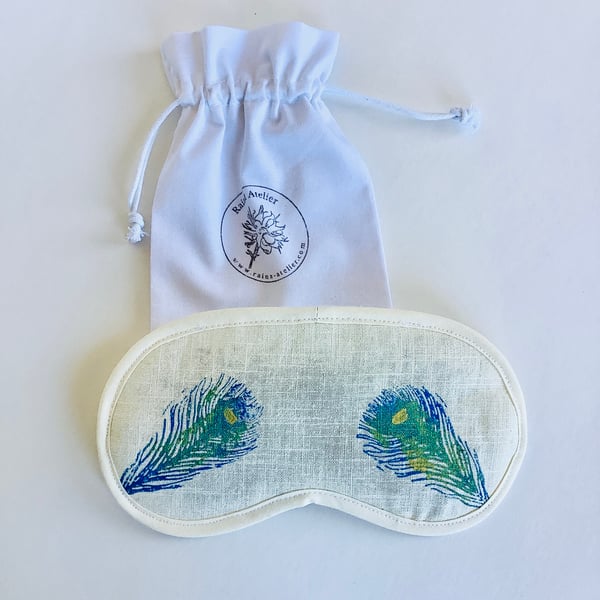 Peacock Feathers Linen Lavender Infused Eye Mask for Relaxation and Meditation 