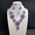 Hibiscus Handmade seed bead necklace and earrings set
