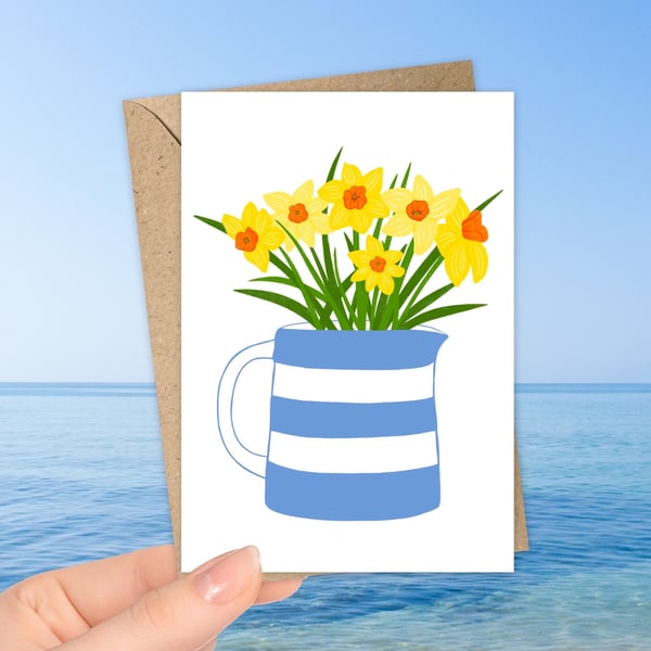 Daffodils with Cornishware Jug Greeting Card 