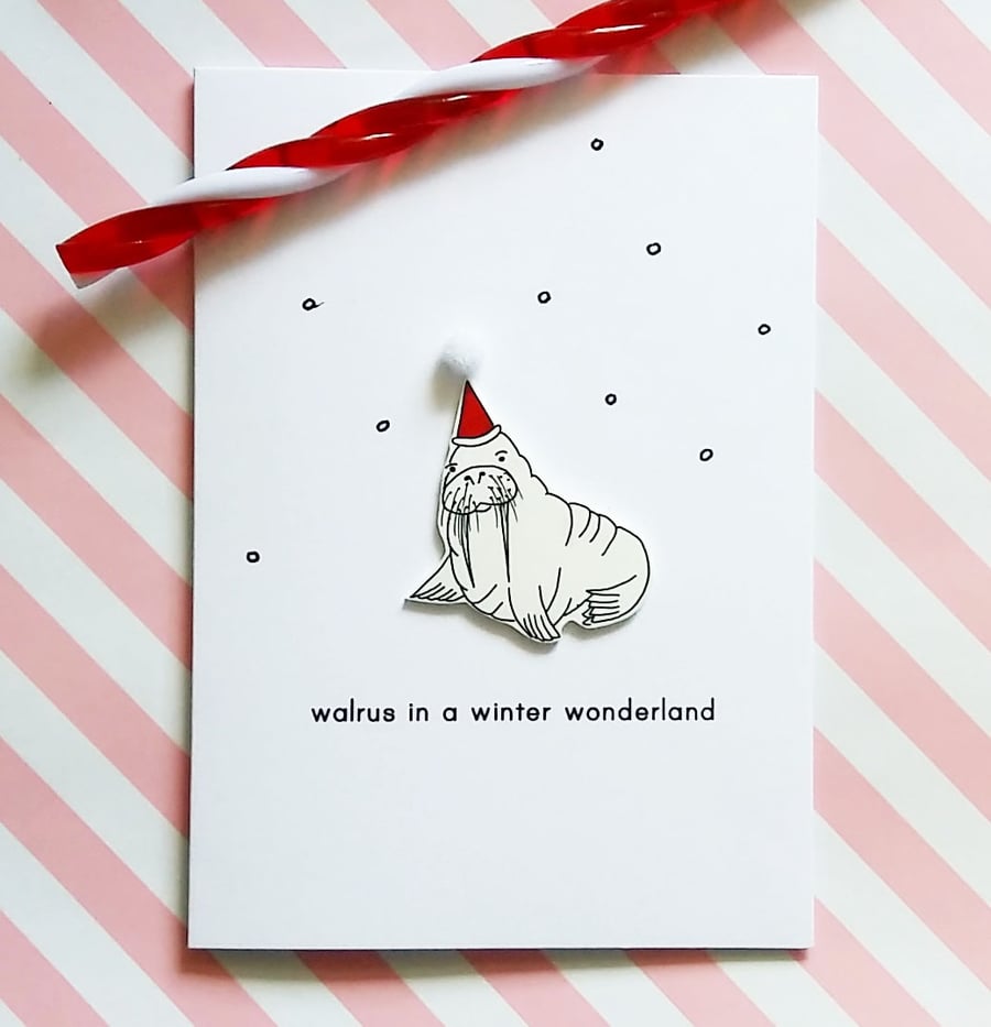 walrus in a winter wonderland - handmade christmas card