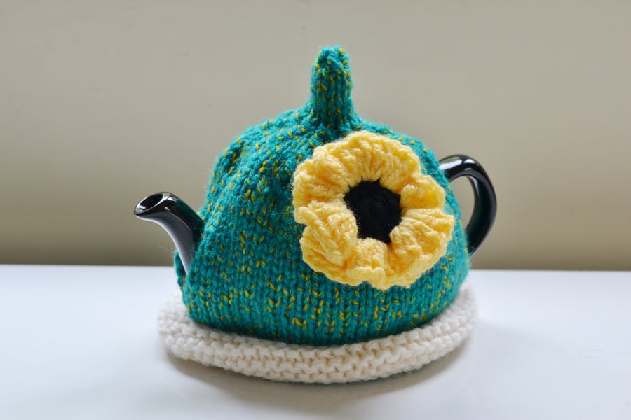 1-2 Cup Yellow Poppy Hand Knitted Tea Cozy