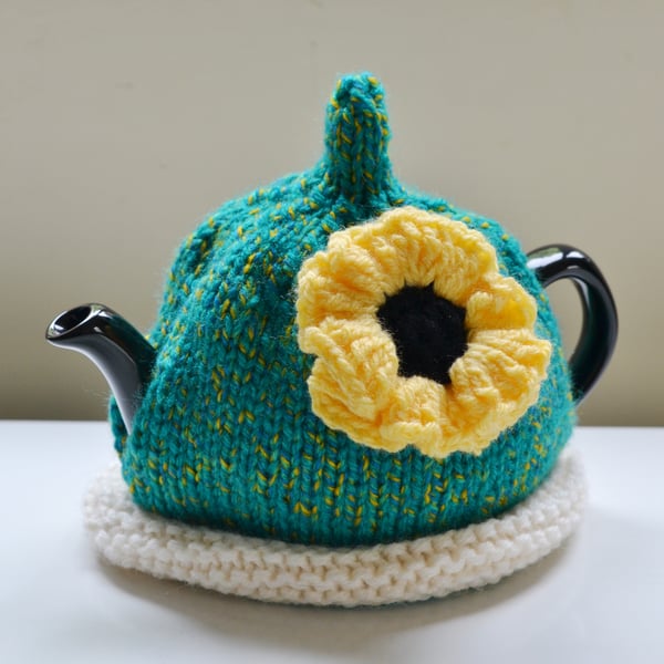 1-2 Cup Yellow Poppy Hand Knitted Tea Cozy