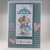 Handmade Valentine's Day card - couple under umbrella