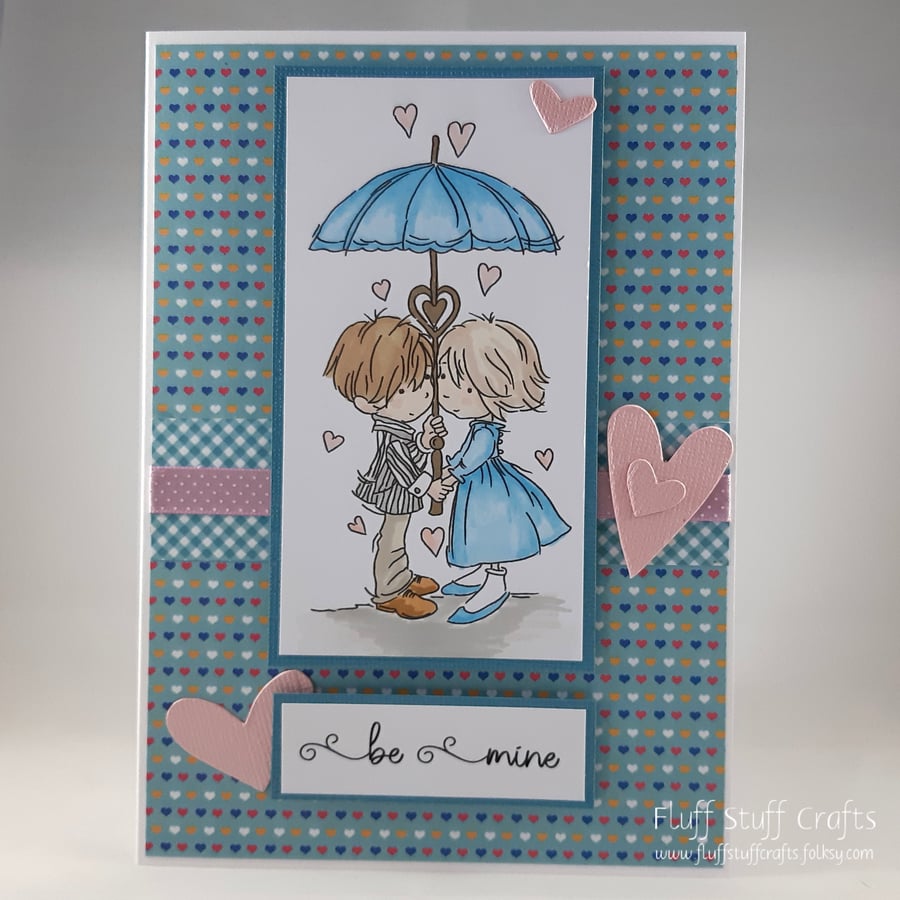 Handmade Valentine's Day card - couple under umbrella