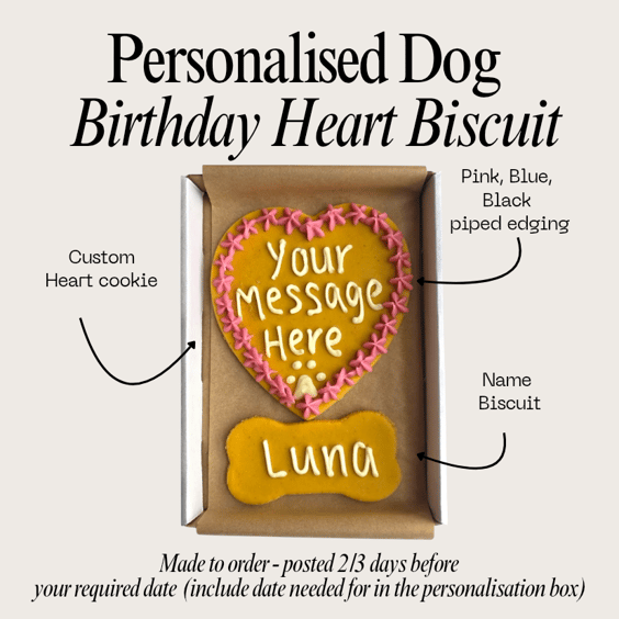 Personalised Dog Birthday Cake treat box, Homemade iced cake and biscuits 