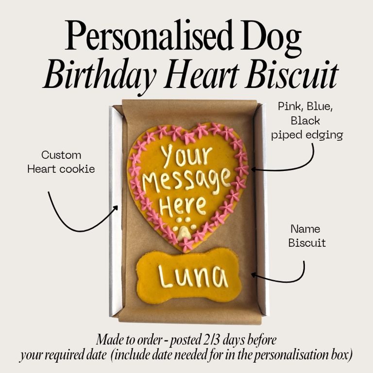 Personalised Dog Birthday Cake treat box, Homemade iced cake and biscuits 