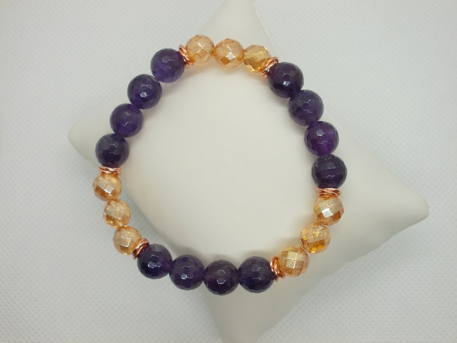 SALE - Amethyst and golden coated quartz bracelet