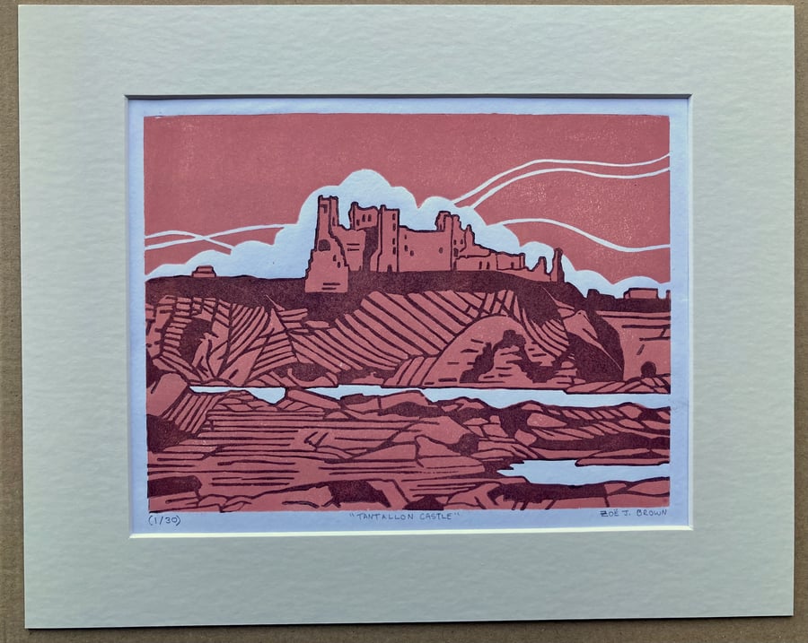 Tantallon Castle Linoprint Scotland East Lothian Linocut Art