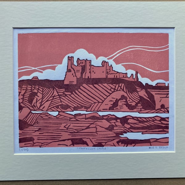Tantallon Castle Linoprint Scotland East Lothian Linocut Art