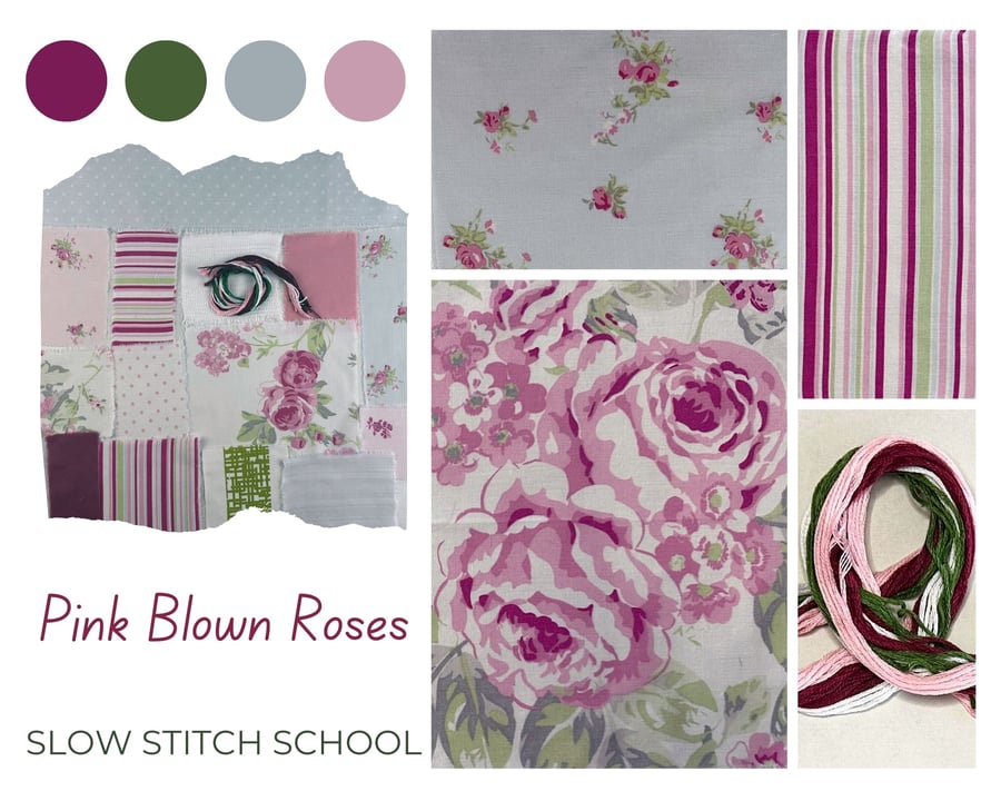 Slow Stitching Scroll Kit - Pink Blown Roses