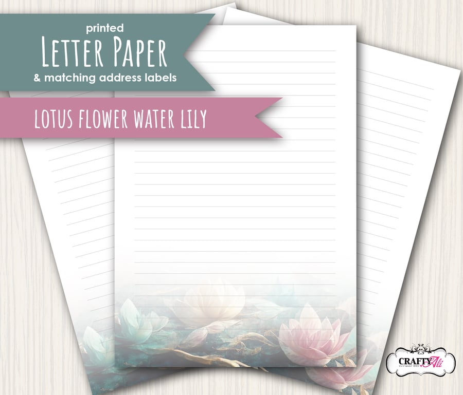 Letter Writing Paper Lotus Flower Water Lily