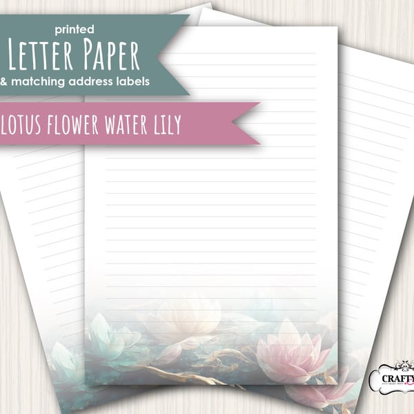 Letter Writing Paper Lotus Flower Water Lily