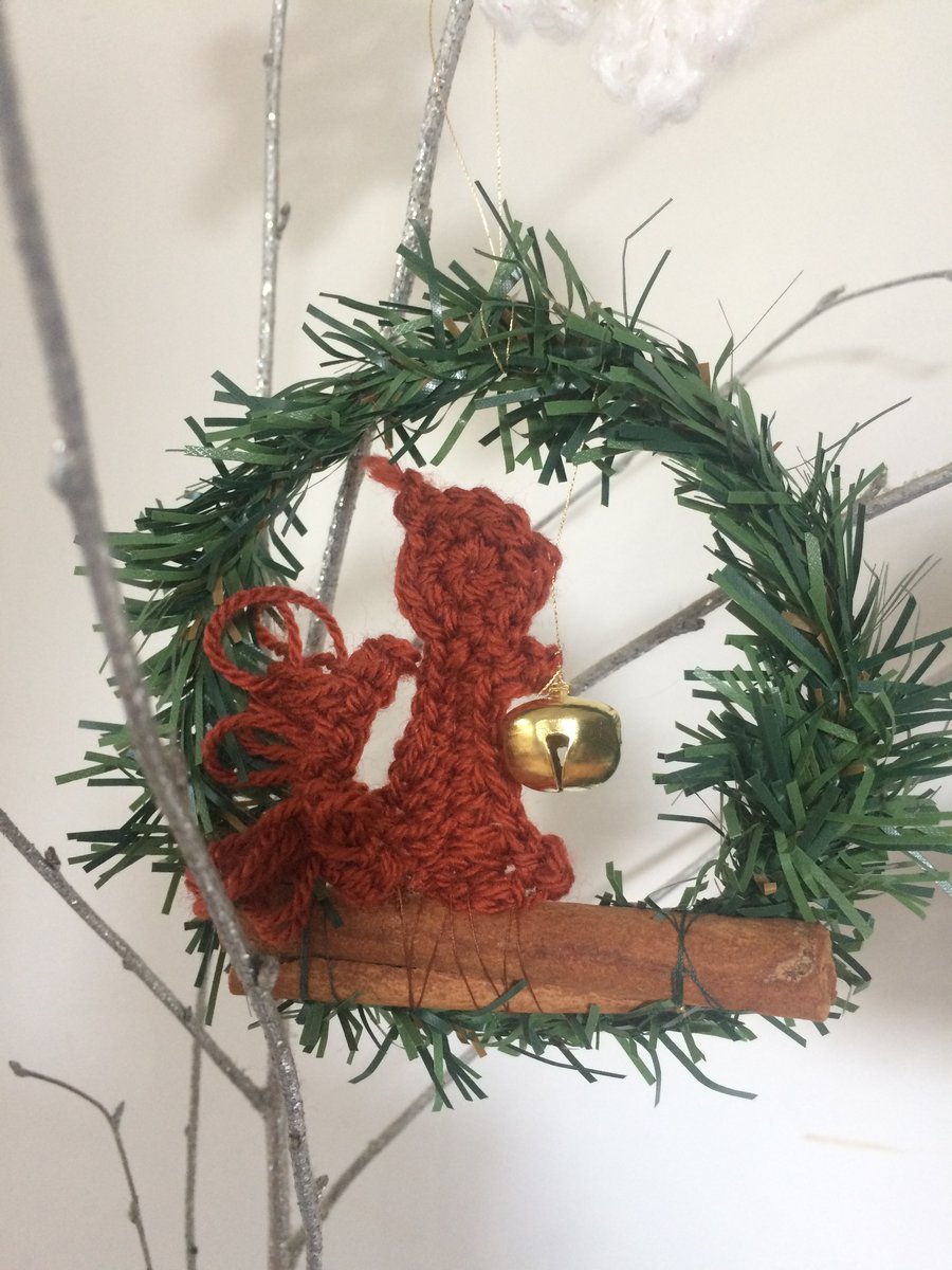 crocheted red squirrel hanging decoration 