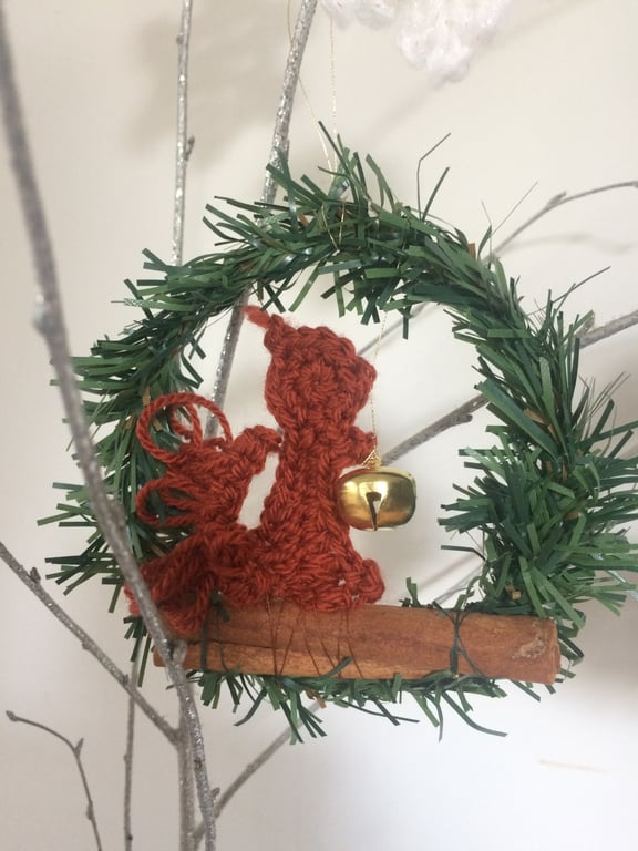 crocheted red squirrel hanging decoration 