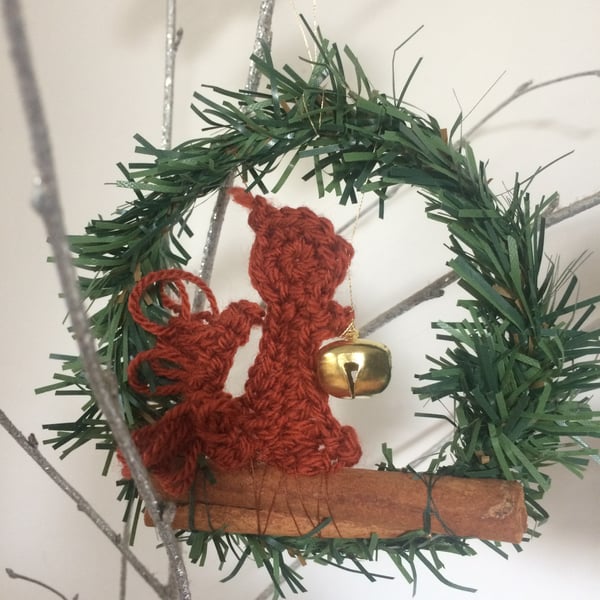 crocheted red squirrel hanging decoration 