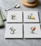 "Mice on a Mission"  Set of 4 Ceramic Coasters 