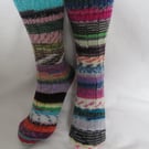 Hand-cranked Frankensox Knitted Ribbed Wool Socks Size 8 to 9