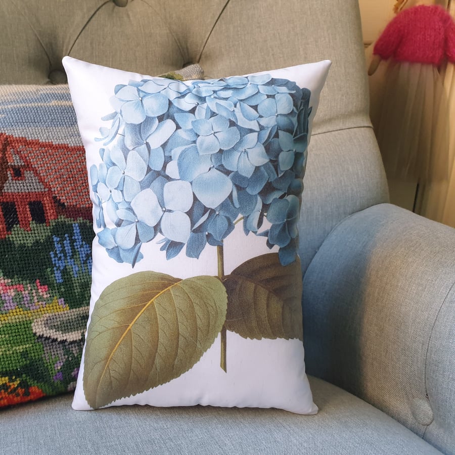 Blue Hydrangea Print Decorative Cushion
