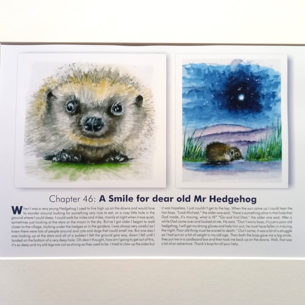 Original hand painted watercolour print of a sussex southdowns Hedgehog