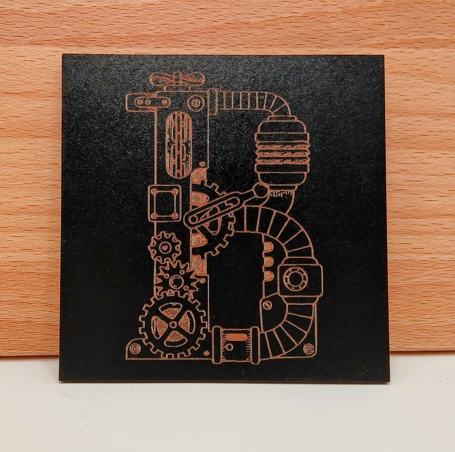 X 3 Steampunk coasters, Black Veneer with bumper feet.