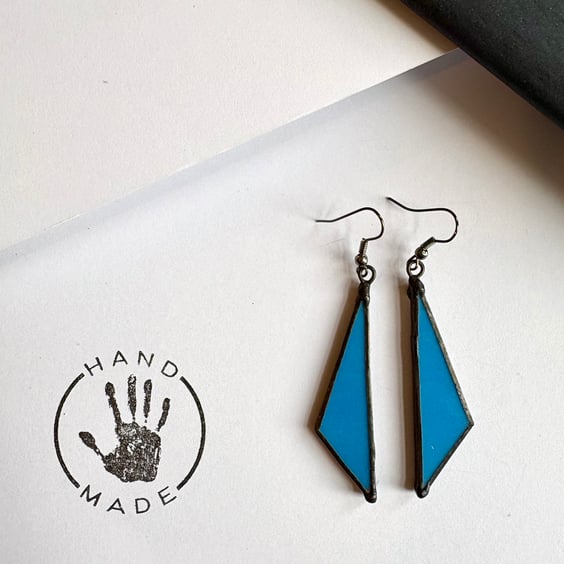 Opaque blue stained glass colour pop statement dangle earrings, Gifts for her