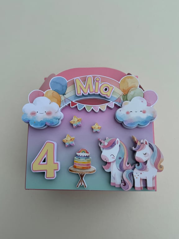 6 Personalised Unicorn party boxes, party bags