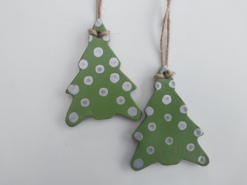 Christmas Tree Hanging Decoration x 2 Green and Silver Christmas Trees