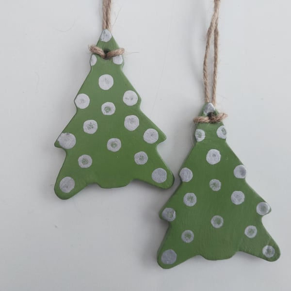 Christmas Tree Hanging Decoration x 2 Green and Silver Christmas Trees