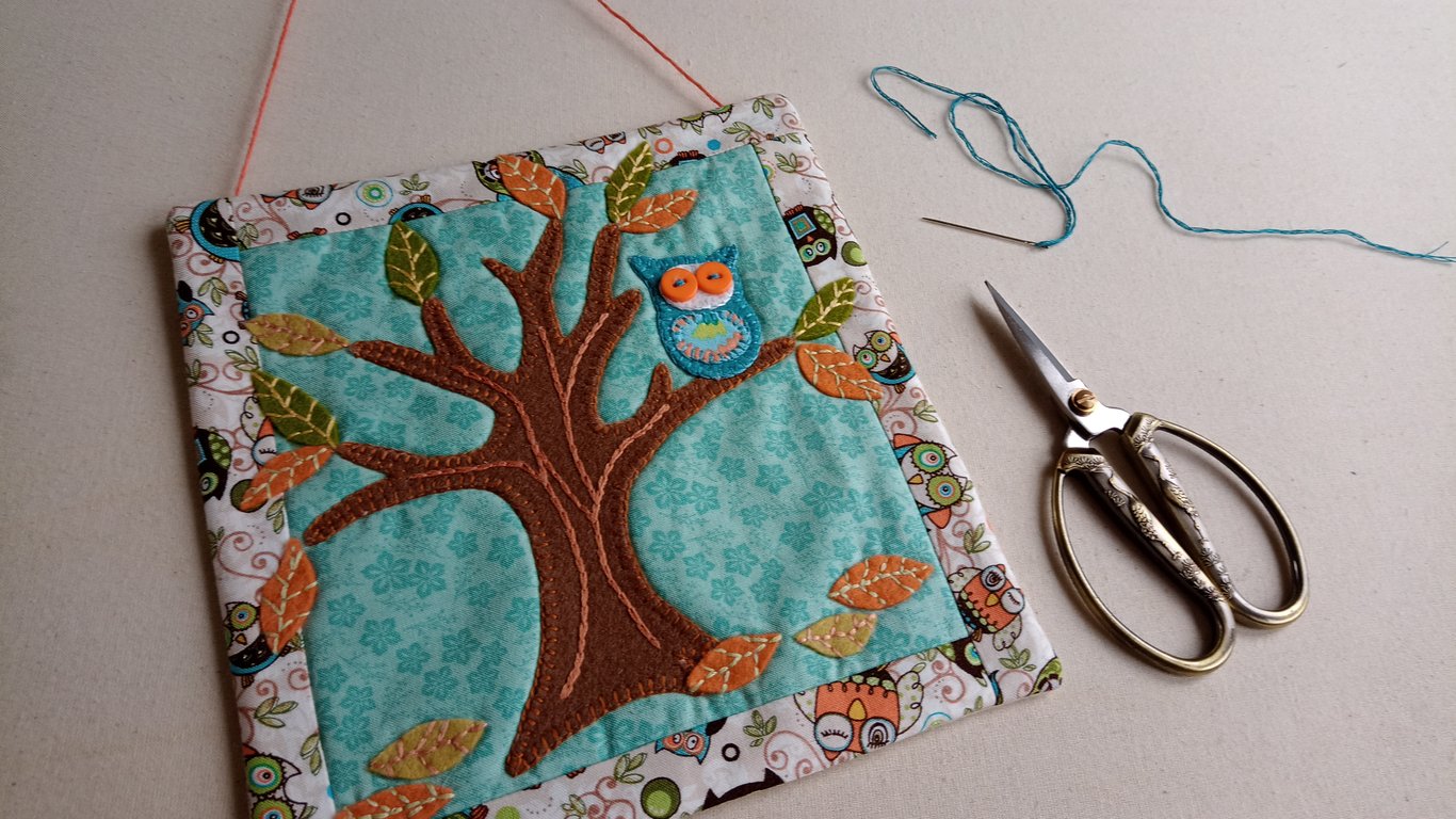 Sewing craft kit - hand appliqued owl picture