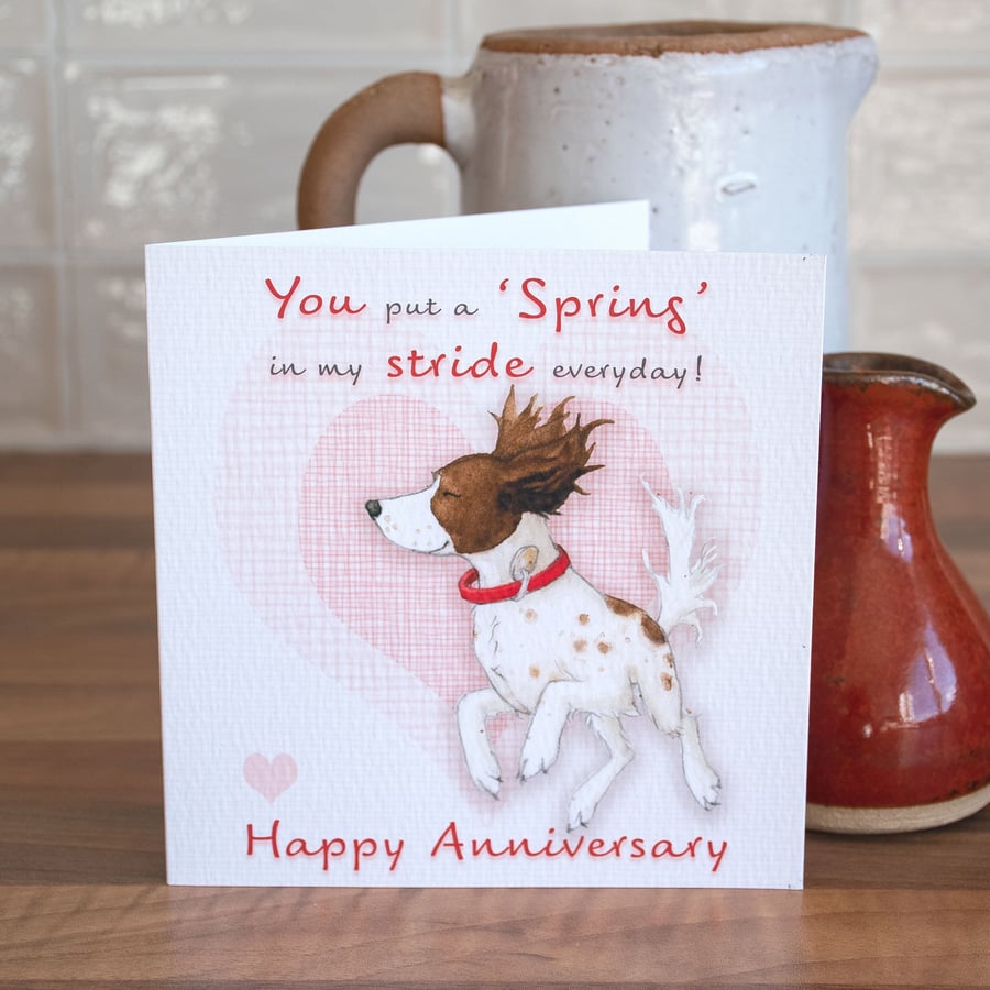 Anniversary Card, One I Love, Husband, Wife, Dog, Springer Spaniel, Blank, Heart
