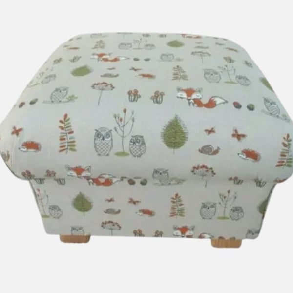 Storage Footstool Fryetts Woodland Animals Fabric Pouffe Deer Foxes Nursery