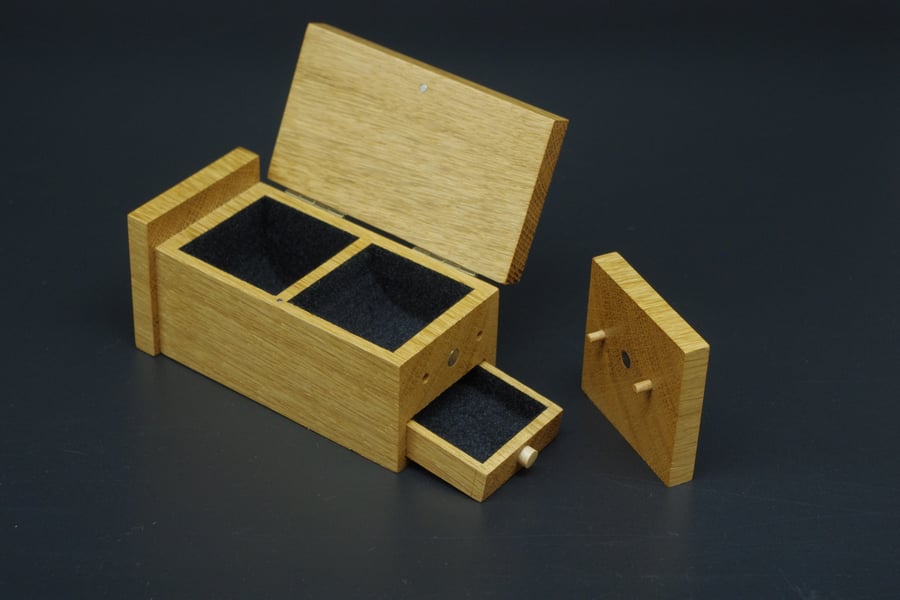 Wooden trinket, ring box with secret drawer. Handmade. Scottish Oak.