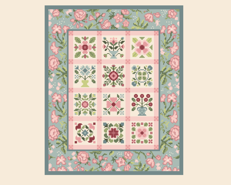 132 - Cross Stitch Pattern Patchwork Quilt Block Applique Flowers Shabby Chic