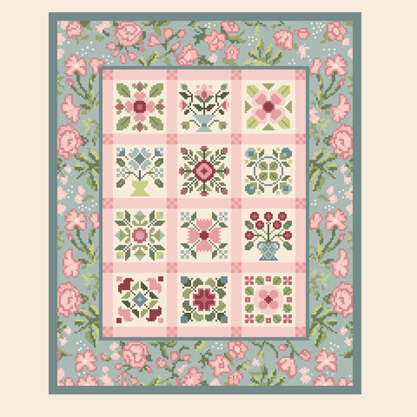 132 - Cross Stitch Pattern Patchwork Quilt Block Applique Flowers Shabby Chic