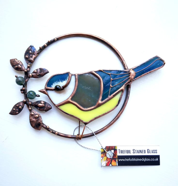 Stained Glass Blue Tit Ring - handmade in Hampshire