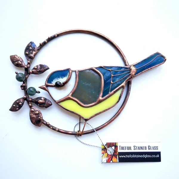 Stained Glass Blue Tit Ring - handmade in Hampshire