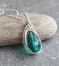 Teal teardrop pendant, Deep aqua crystal necklace, Raindrop - Image 2