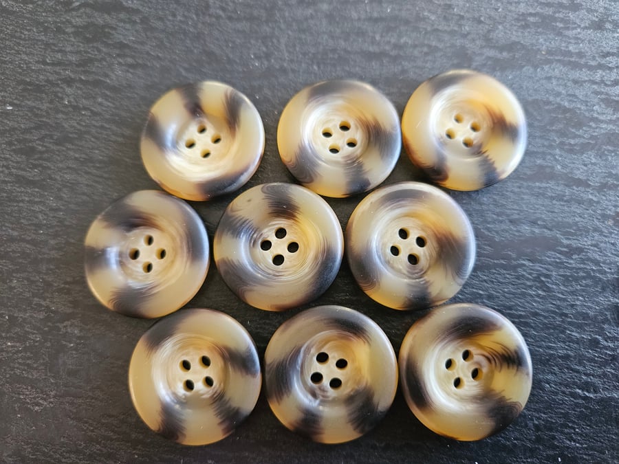 1" 25mm 40L Polyester Horn Buttons LAST 9 Tortoise Shell look