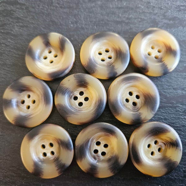 1" 25mm 40L Polyester Horn Buttons LAST 9 Tortoise Shell look