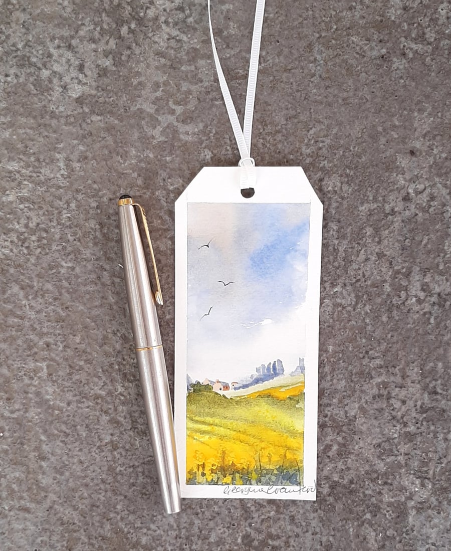 Spring Fields. Bookmark. Original Painting. Countryside Scene