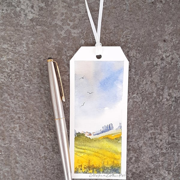 Spring Fields. Bookmark. Original Painting. Countryside Scenr