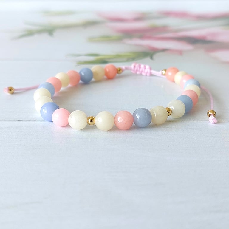 Multicoloured Pastel Jade Adjustable Gemstone Bracelet