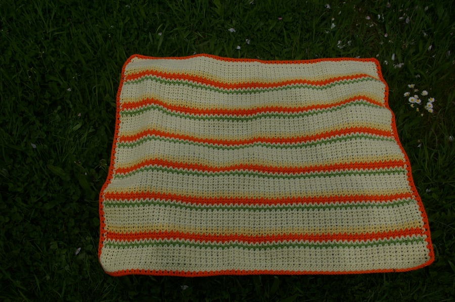 Baby Blanket Crochet in Orange, Yellow's and Green