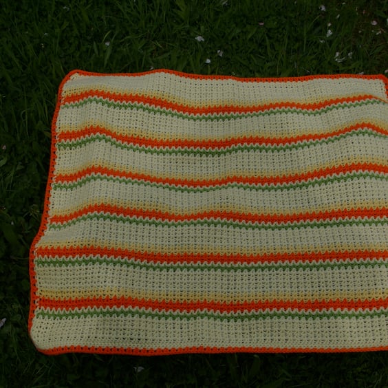 Baby Blanket Crochet in Orange, Yellow's and Green