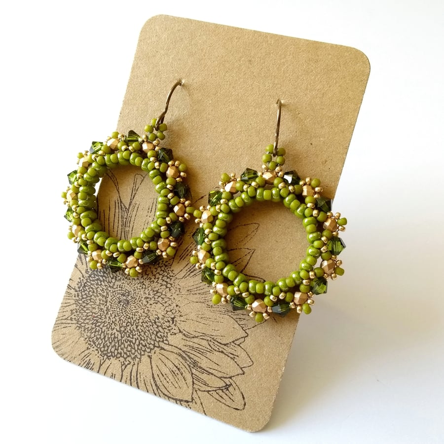 Autumn Hoop Earrings in Green and Gold