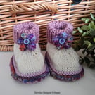 Designer 90% & 75% Merino Wool Baby Girl's Flower Booties 3-9 months size